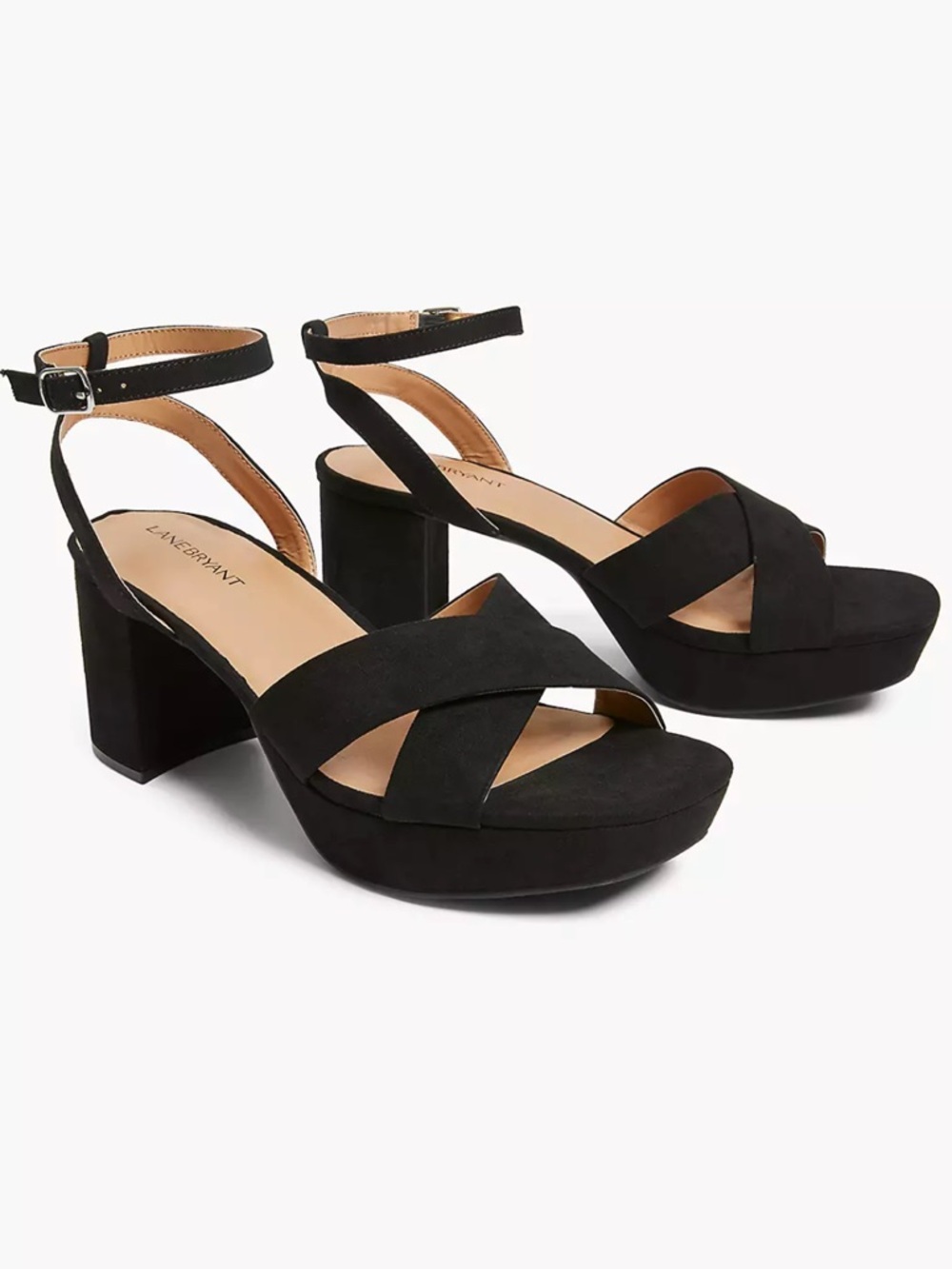 Lane Bryant Dream Cloud Crisscross Ankle Strap Platform Sandals, Black, Sz 7W